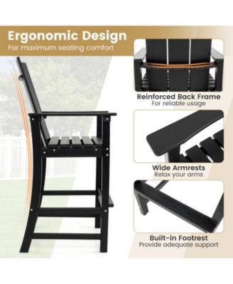 Tall Adirondack Chair Outdoor Bar Stool with Ergonomic Backrest for Backyard