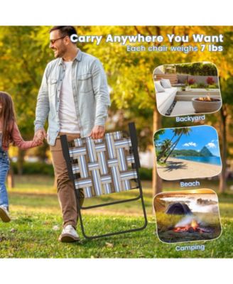 2 Pieces Folding Beach Chair Camping Lawn Webbing Chair-Cofee