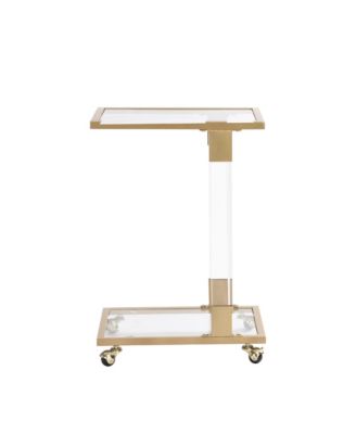 17.72"Golden Side Table, Acrylic Sofa Table, Glass Top C Shape Square Table with Metal Base for Living Room, Bedroom, Balcony Home and Office