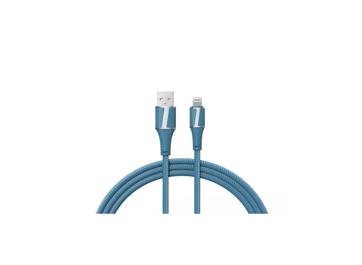 Brookstone Leather Tipped 6 Foot Mfi Certified Sync and Charge Lightning Cable - Blue silver