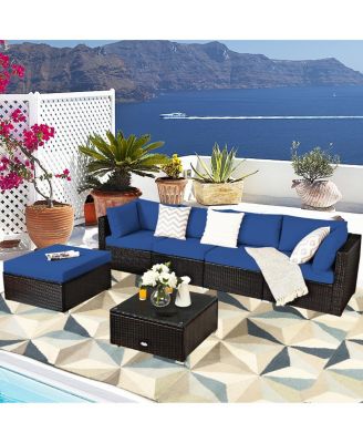 6 Pieces Outdoor Patio Rattan Sectional Sofa Set with Table