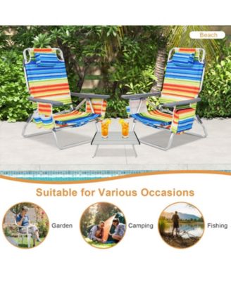 2 Packs 5-Position Outdoor Folding Backpack Beach Table Chair Reclining Chair Set