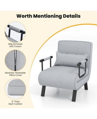 Folding 6 Position Convertible Sleeper Bed Armchair Lounge Couch with Pillow