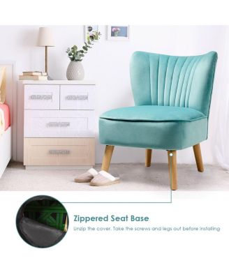 Modern Armless Velvet Accent Chair with Wood Legs