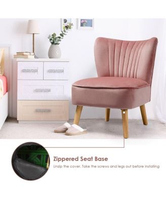 Modern Armless Velvet Accent Chair with Wood Legs
