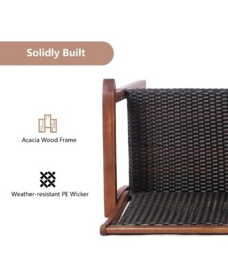 2-Seat Patio Rattan Acacia Wood Chair with Table