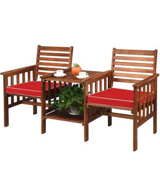3 pcs Outdoor Patio Table Chairs Set Acacia Wood Loveseat