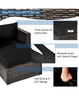 6 Pieces Patio Rattan Furniture Set with Sectional Cushion