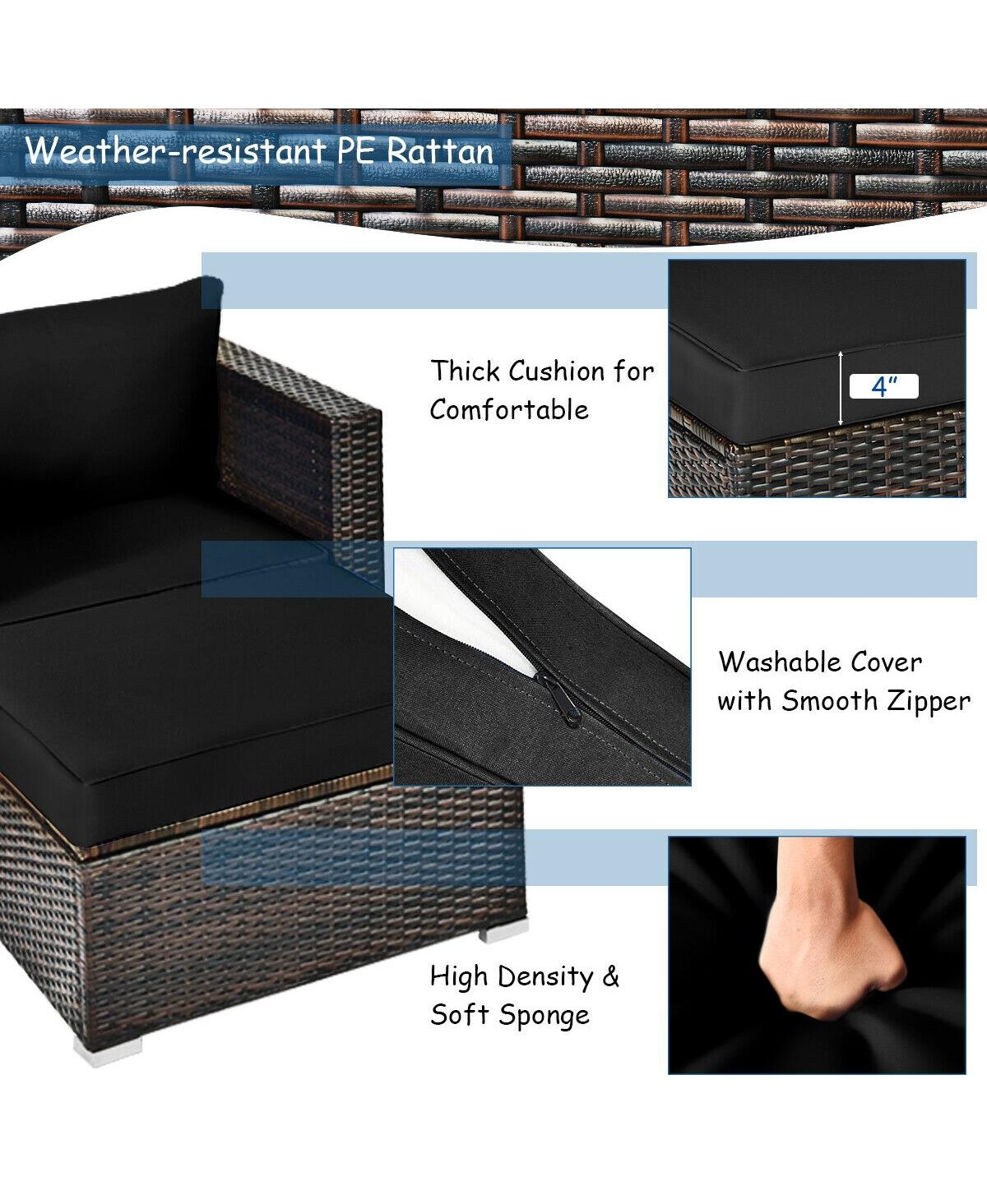 6 Pieces Patio Rattan Furniture Set with Sectional Cushion