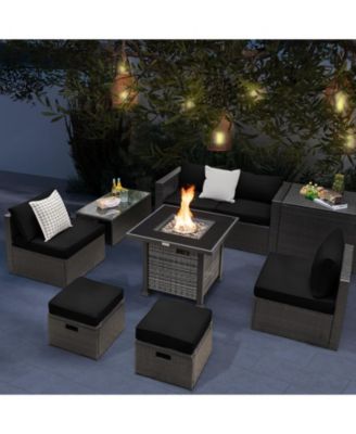 Outdoor 9 Pieces Patio Furniture Set with 50 000 BTU Propane Fire Pit Table