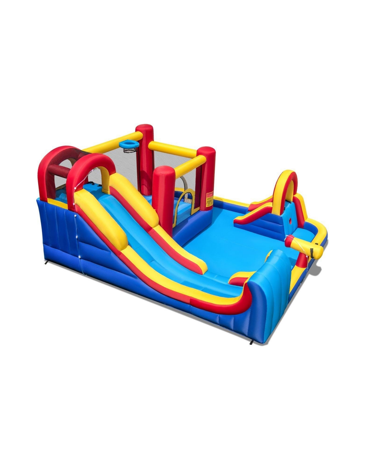 7 in 1 Outdoor Inflatable Bounce House with Water Slides and Splash Pools without Blower - Blue