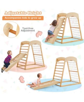 6-in-1 Jungle Gym Wooden Indoor Playground with Double-Sided Ramp and Monkey Bars
