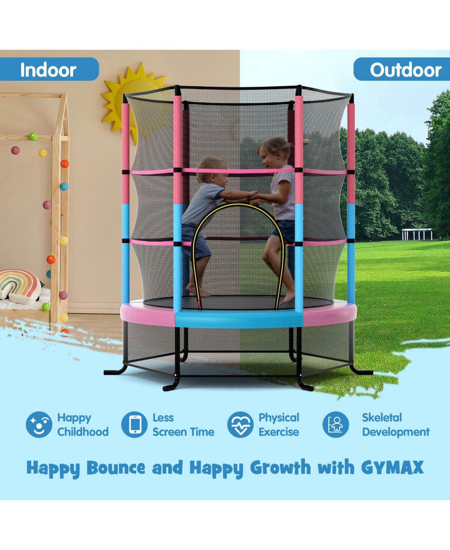 Детская игрушка GOUUN 55 in Kids Trampoline with Safety Enclosure Net and Elastic Ropes — фото 8