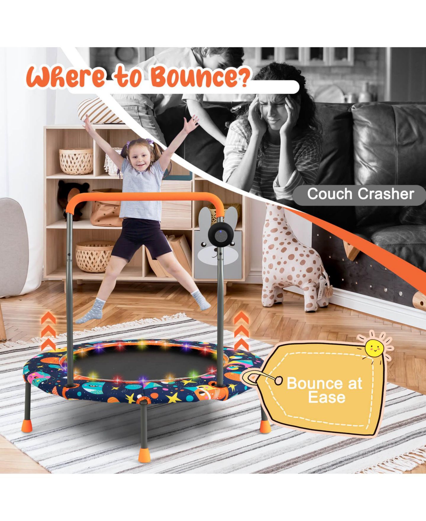 Детская игрушка GOUUN 36 Inch Mini Trampoline with Colorful LED Lights and Bluetooth Speaker — фото 9