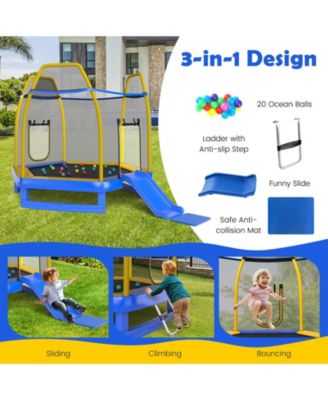 7-Foot Indoor Outdoor Trampoline with Ladder, Slide, and Safety Net