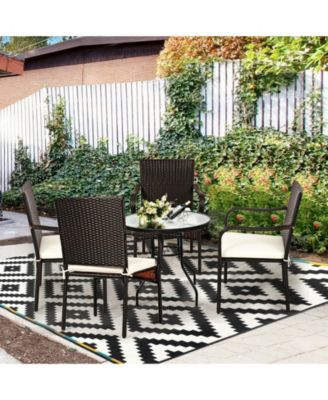 Set of 4 Patio Rattan Stackable Dining Chair with Cushioned Armrest for Garden