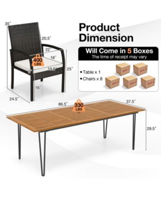 9 Pieces Outdoor Patio Dining Set with Soft Cushions and Acacia Wood Square Table