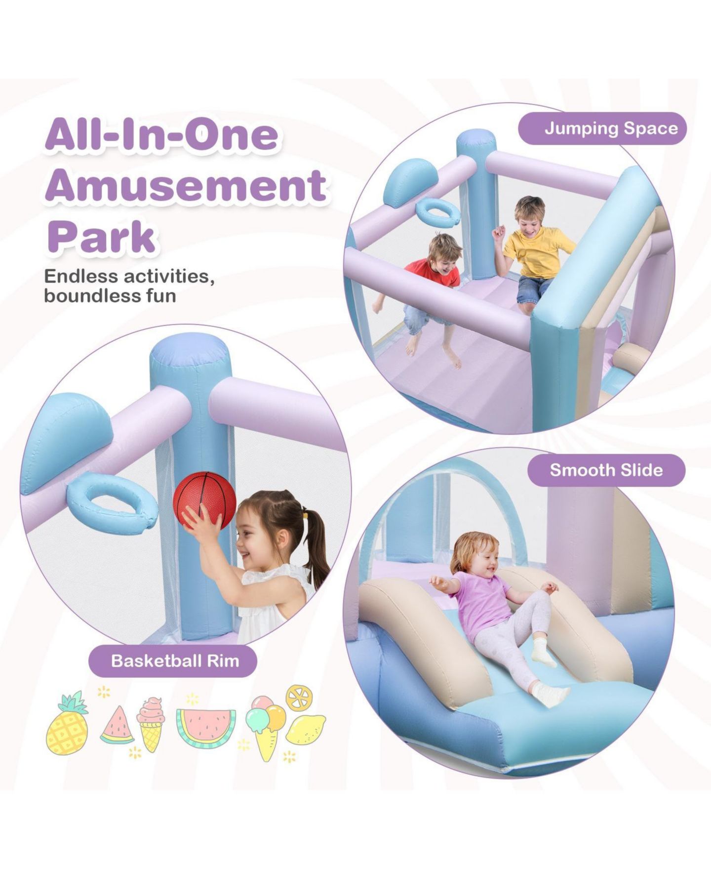 Детская игрушка GOUUN Kids Bounce House with Slide and Basketball Rim Bouncy Castle for Party with 480W Blower — фото 6