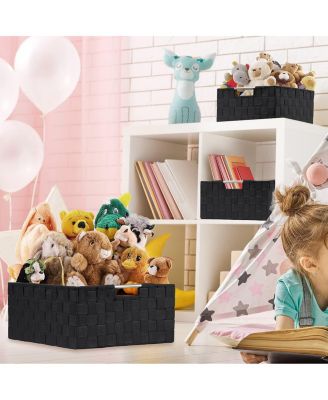 3 Piece Stackable Woven Basket Organizer Set with Built-In Carry Handles - Stylish Storage for any room in the household (Beige)