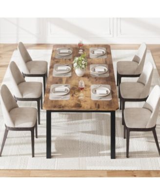 1-Piece MDF & Metal Frame 78.7-Inch Rectangular Table with Chamfered Design Industrial Dining Table