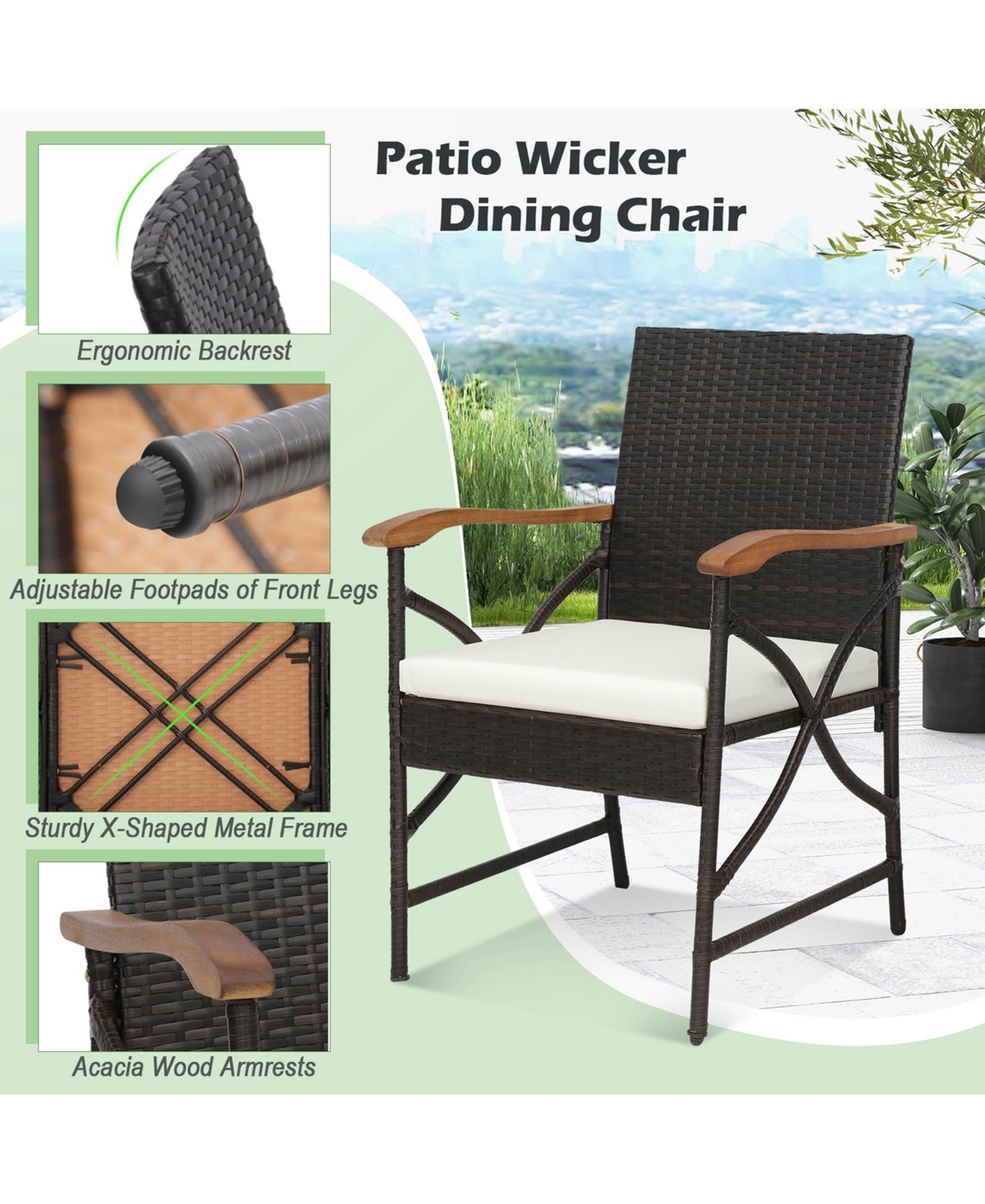 Gymax Set of 2 Pe Wicker Dining Chairs w/ Soft Zippered Cushions Armchairs Patio - Mix brown+off white