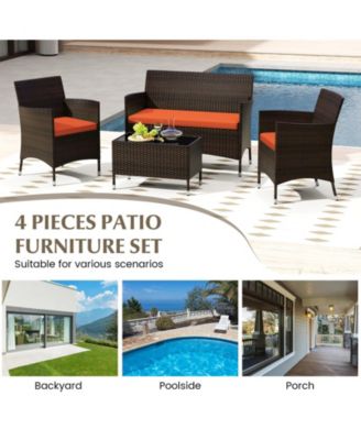 4 Pieces Comfortable Outdoor Rattan Sofa Set with Glass Table