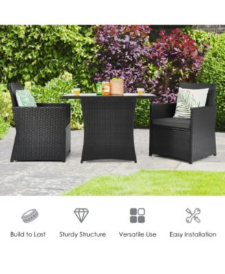 3 Pieces Patio Rattan Furniture Set with Cushion and Sofa Armrest