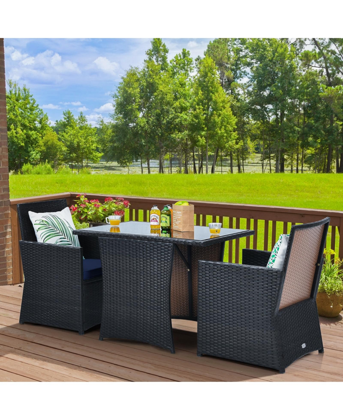 Gouun 3 Pieces Patio Rattan Furniture Set with Cushion and Sofa Armrest