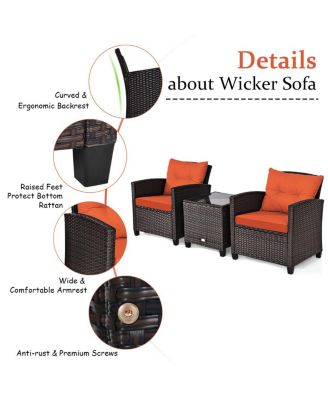3 Pieces Rattan Patio Furniture Set with Washable Cushion