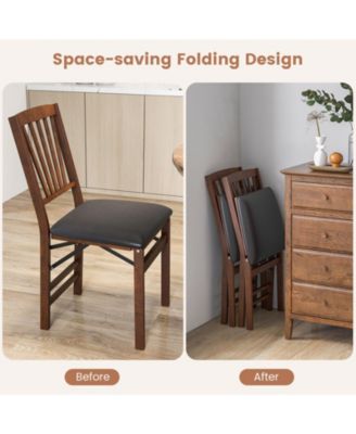 Set of 2 Folding Chairs with Padded Seat and Rubber Wood Frame