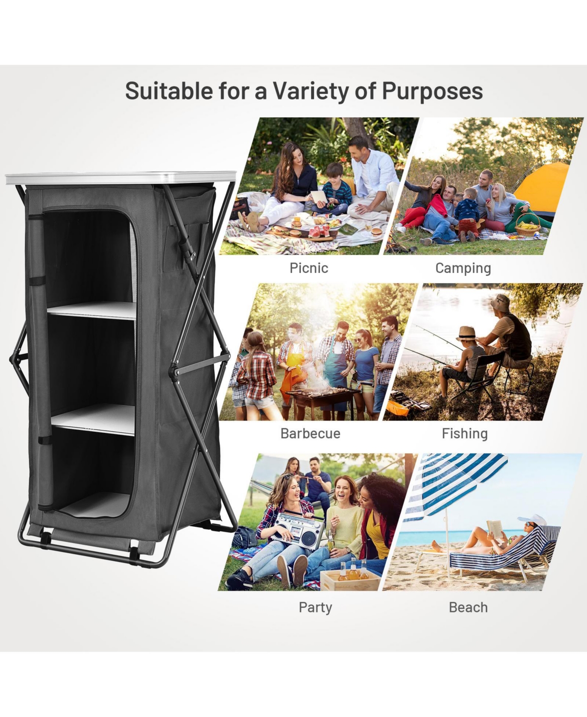 Gouun Folding Camping Storage Cabinet with 3 Shelves and Carry Bag-l