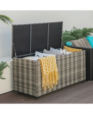 96 Gallon PE Wicker Outdoor Storage Box with 4 Wheels