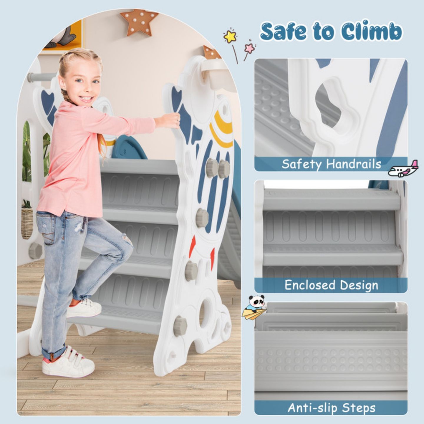 Детские игрушки GOUUN 4-in-1 Kids Slide Swing Set with Basketball Hoop, Ages 1+, цвет: Синий — фото 6