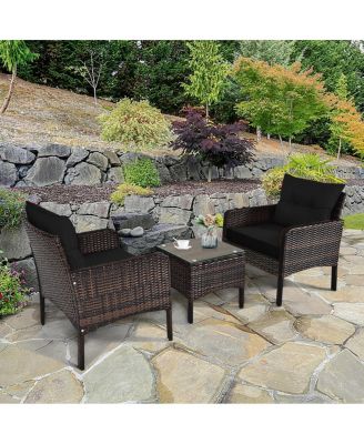 3 Pcs Outdoor Patio Rattan Conversation Set with Seat Cushions