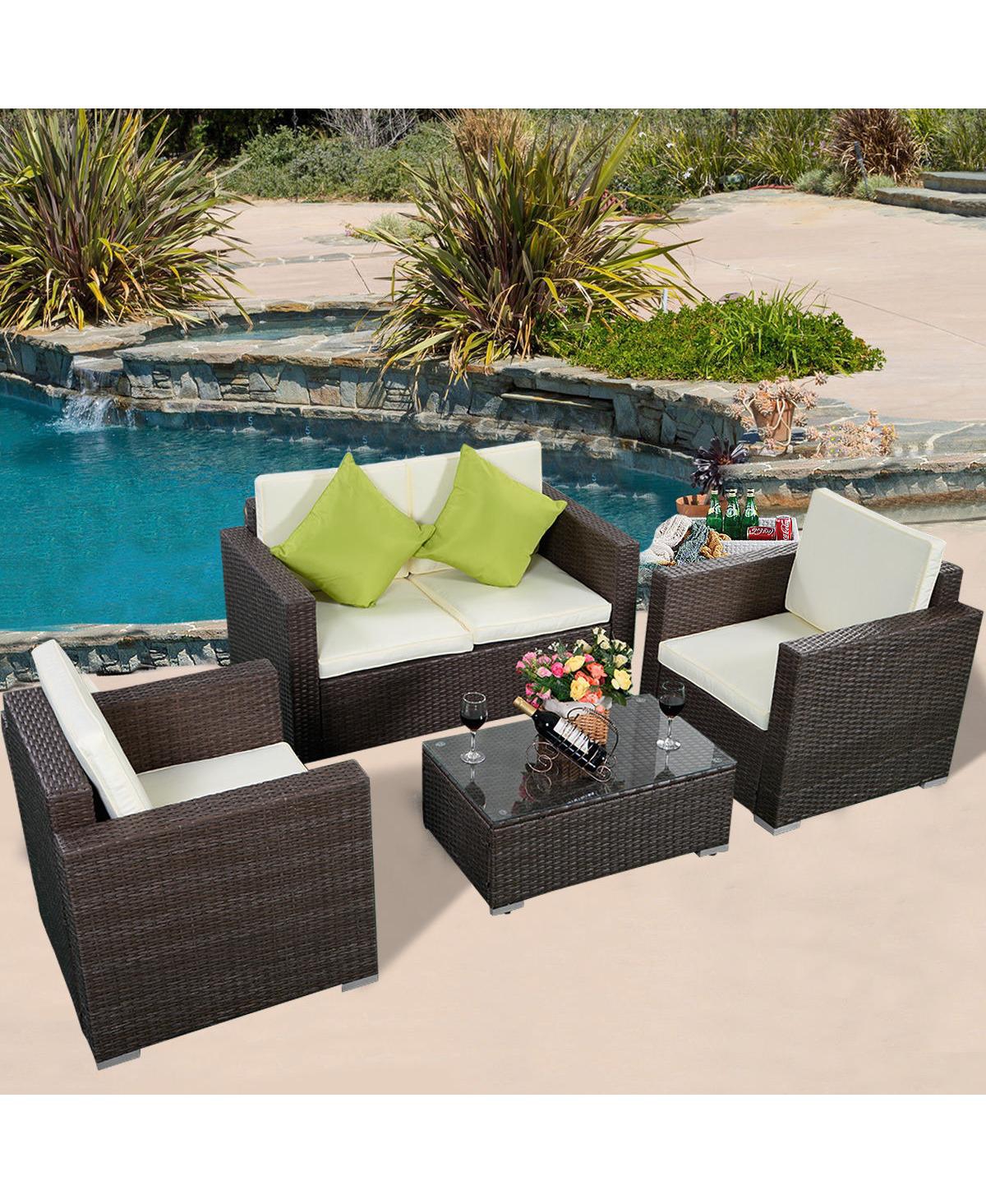 Gouun 4 Pieces Wicker Rattan Sofa Furniture Set Patio Garden Lawn Cushioned Seat