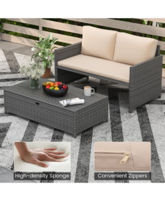 Outdoor Rattan Daybed Wicker Loveseat and 31 Gallon Storage Ottoman