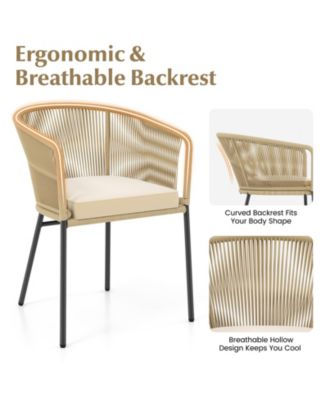 Patio Chairs Set of 4 with Curved Backrest and Seat Cushion for Patio