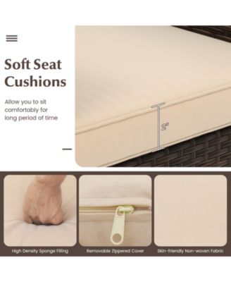 3 Pieces Outdoor Conversation Set with Cushioned Seat and Glass Tabletop