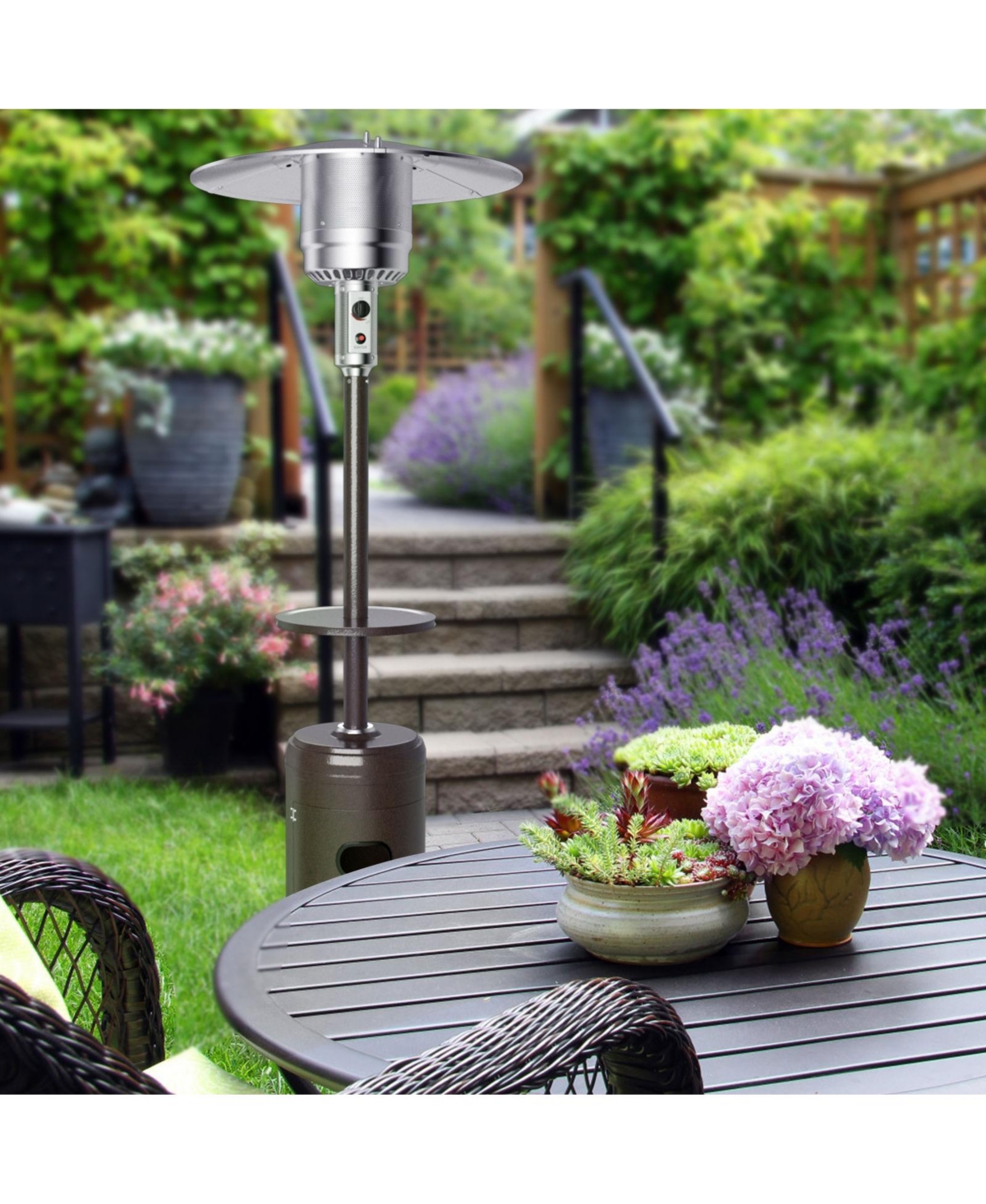 Gouun Outdoor Heater Propane Standing Lp Gas Steel with Table & Wheels