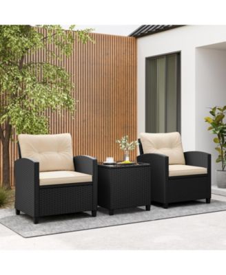3 Pieces Patio Furniture Set with Tempered Glass Table-Off