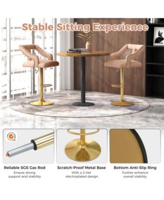 Set of 2 Bar Chairs with Footrest and 2-Layer Electroplated Metal Base