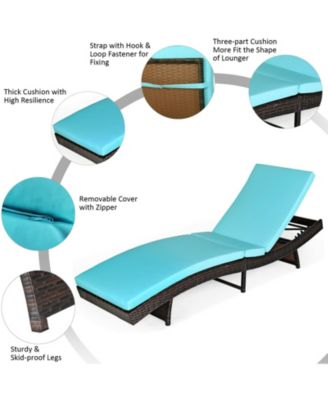Patio Folding Adjustable Rattan Chaise Lounge Chair with Cushion