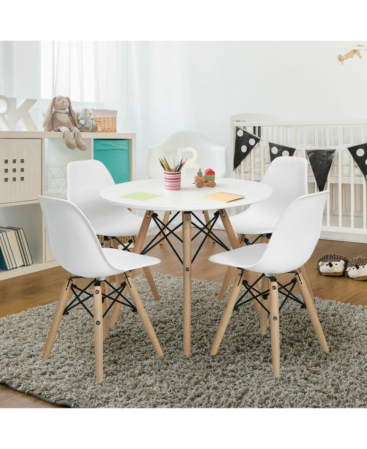 Gouun 4 Pcs Children Chair Set Medieval Style Dining Chairs with Wood Legs