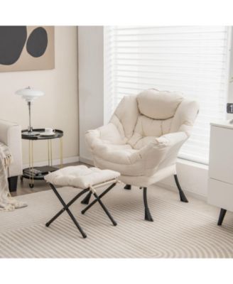 Modern Accent Sofa Chair with Folding Footrest and Side Pocket