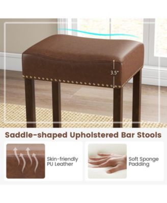 24 Inch Upholstered PU Leather Bar Stools Set of 2
