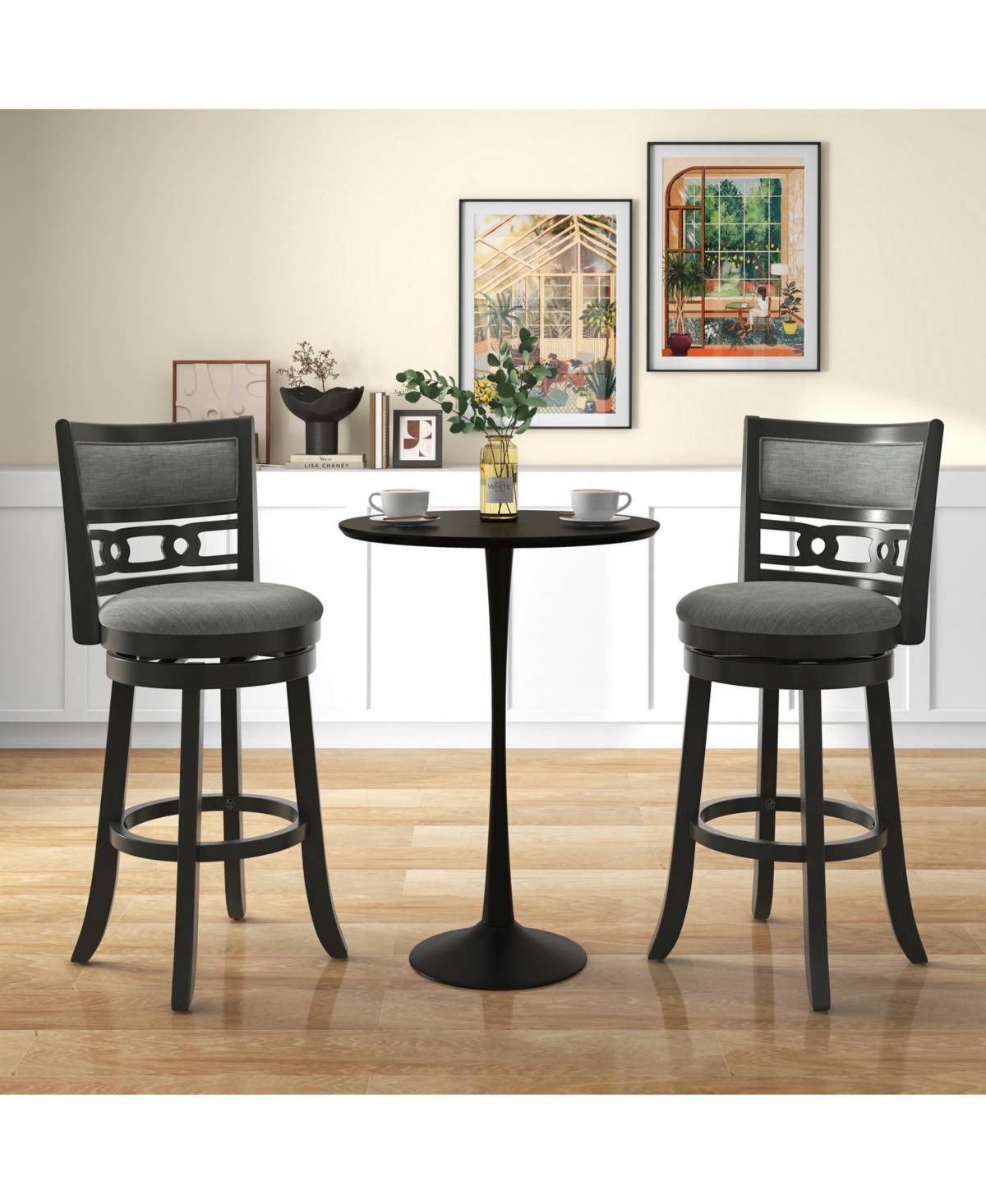 Gouun Bar Height Bar Chair with Wooden Frame Swivel Seat and Footrest for Pub Bar Restaurant-1 Piece
