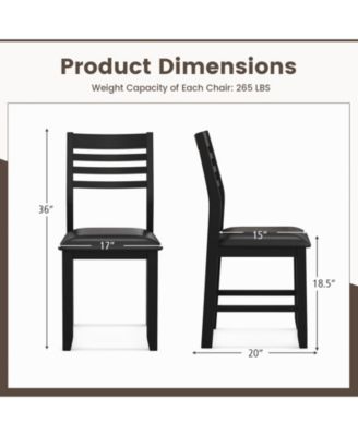 Wooden Dining Chair Set of 2 with Rubber Wood Frame and Padded Cushion