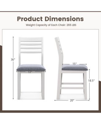 Wooden Dining Chair Set of 2 with Rubber Wood Frame and Padded Cushion