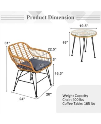 3 Pieces Rattan Furniture Set with Cushioned Chair Table