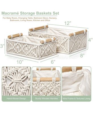 Handmade Paper Rope Storage Baskets Set with Bohemian Design for Household Essentials 2-Pack